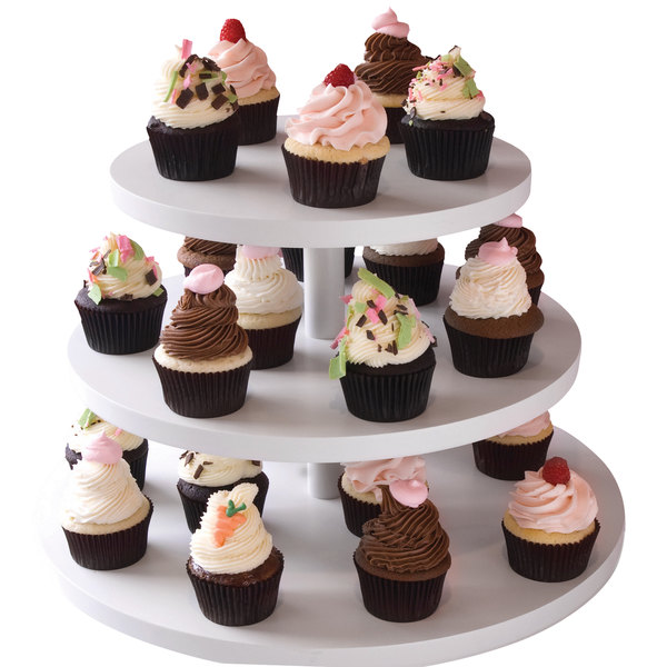 Clipper Mill by GET WR-101 18" White Wood Laminate 3-Tier Cupcake Stand