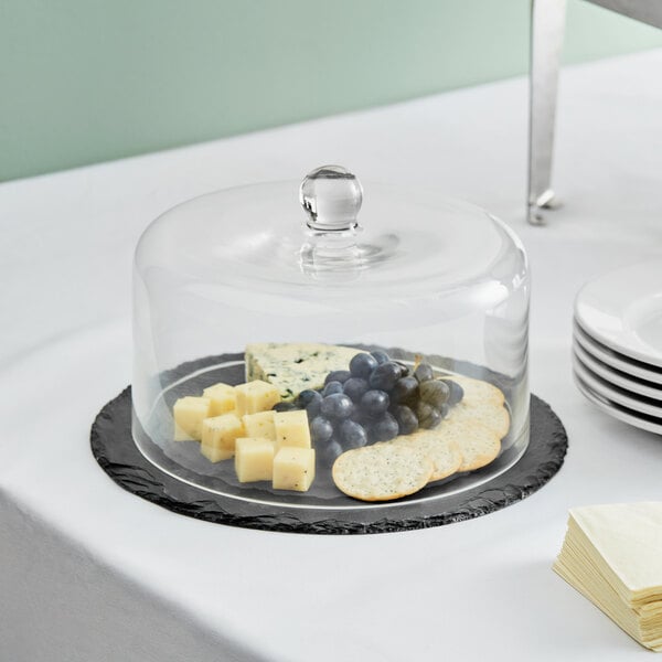 Acopa 12" Round Black Slate Tray with 9 1/2" Glass Dome and Soapstone Chalk
