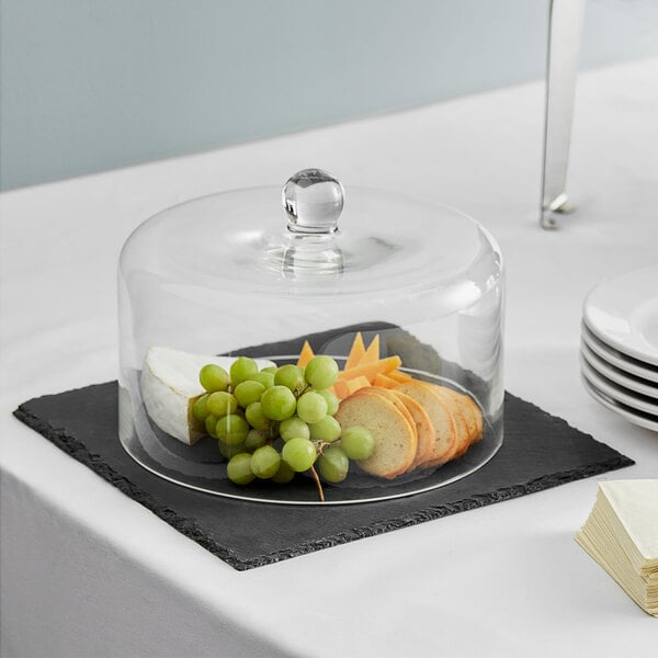 Acopa 12" Square Black Slate Tray with 9 1/2" Glass Dome and Soapstone Chalk