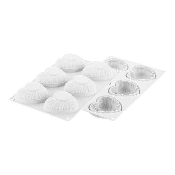 Silikomart Curve Lovely 6 Compartment White Silicone Baking Mold and Plastic Cutter - 3 1/4" x 3 1/16" x 1 1/4" Cavities CURVE LOVELY 110